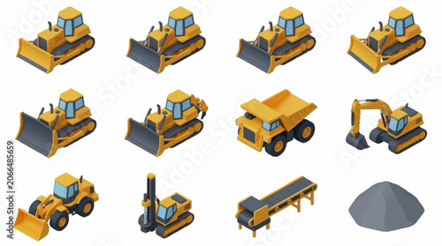 Photos Collection of Yellow Construction Vehicles and Equipment.