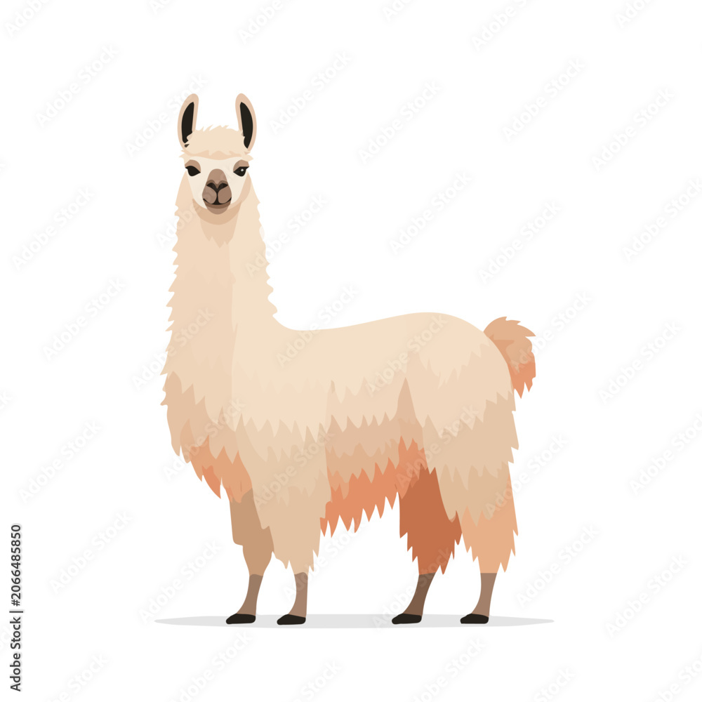 Fototapeta premium 2D minimalist flat vector of a Llama, contemporary clean design isolated on white.