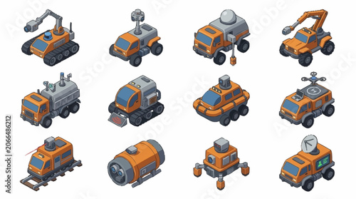Quadro su tela Colorful Construction Vehicles and Heavy Machinery Set.