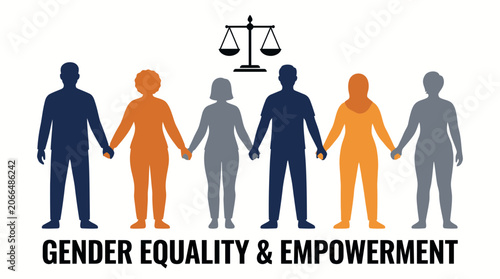 Diverse group of people holding hands representing gender equality and community empowerment.