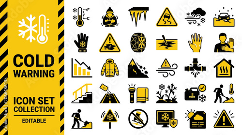 Foto Cold weather warning icon set for winter safety and emergency
