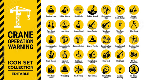 Bild auf Leinwand Industrial crane operation warning signs and construction safety icons