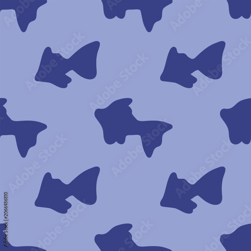 Seamless Fish Pattern with Dark Blue Fish Silhouettes on Light Blue Background
