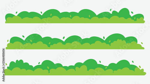 Cuadro en lienzo Set of decorative green hedge borders and bush dividers in flat vector style, perfect for landscaping, gardening, and outdoor-themed designs