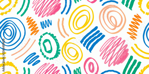 Colorful Marker Scribble Texture Pattern On White Background