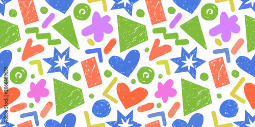 Colorful Memphis Doodle Pattern With Geometric And Floral Shapes