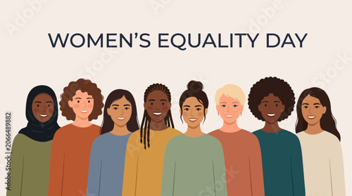 Diverse group of women standing together for Women's Equality Day celebration.