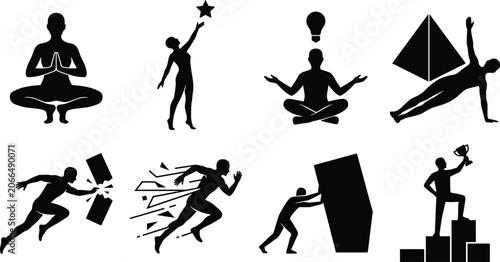 Bild auf Leinwand Black silhouette human figures vector set representing success, motivation, mind
