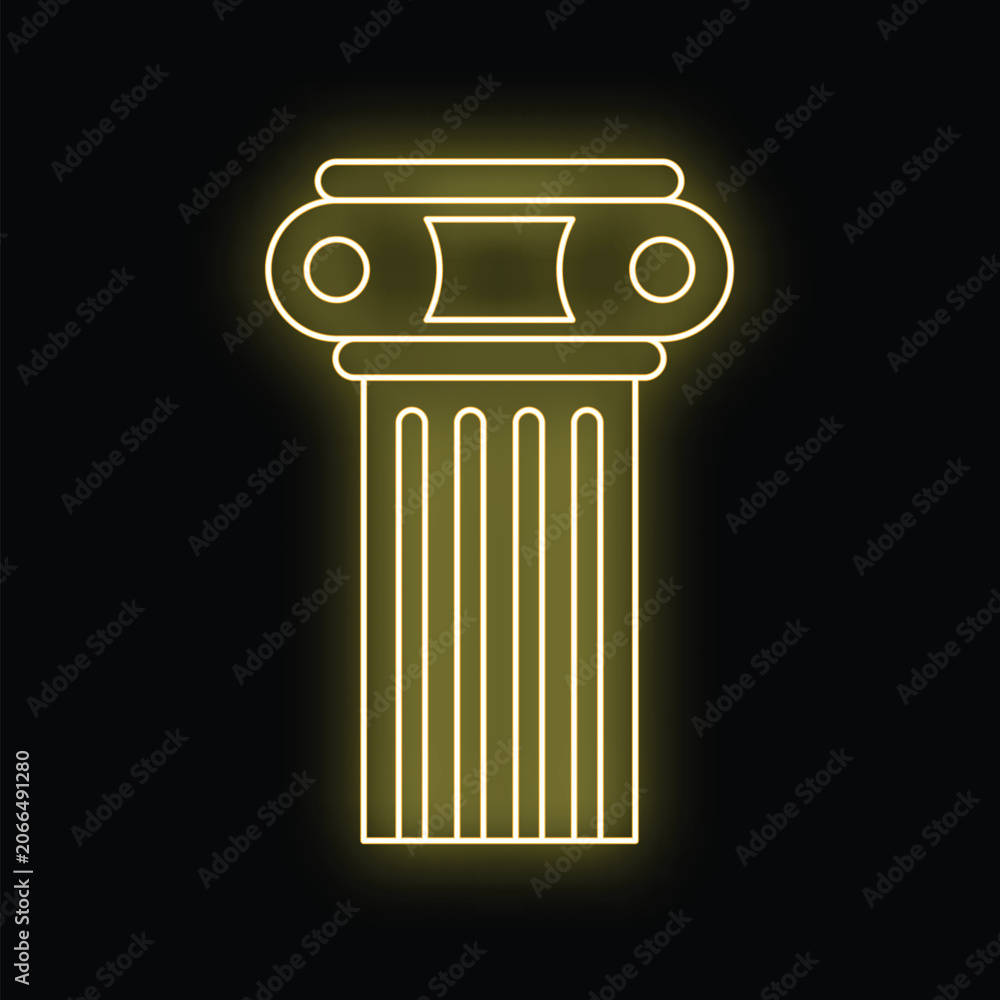 Naklejka premium Ionic column icon glowing with a neon yellow outline on a black background
