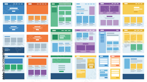 Diverse website layout wireframe templates for UI and UX design.