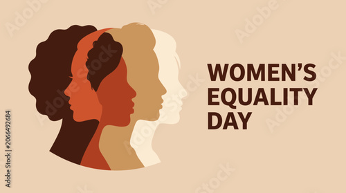 Diverse women silhouettes in earth tones with Women's Equality Day text.