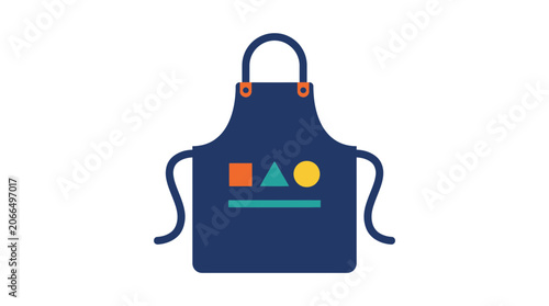 Dark Blue Chef Apron with Geometric Shapes and Stripes - Flat Design