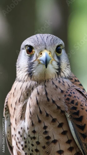 Intense Close-up: Majestic Kestrel's Sharp-Eyed Gaze and Detailed
