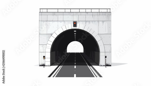 Quadro su tela Tunnel Entrance with Roadway and Lighting.