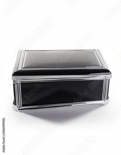 Black lacquer jewelry box with silver trim