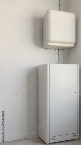 Home solar battery storage cabinet in utility room