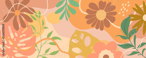 Design banner frame background .Colorful poster background vector illustration.Exotic plants, branches,art print for beauty, fashion and natural products,wellness, wedding and event