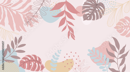Design banner frame background .Colorful poster background vector illustration.Exotic plants, branches,art print for beauty, fashion and natural products,wellness, wedding and event
