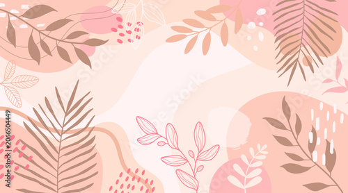 Design banner frame background .Colorful poster background vector illustration.Exotic plants, branches,art print for beauty, fashion and natural products,wellness, wedding and event