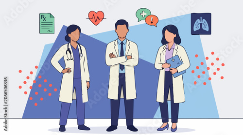Photos Medical professionals in lab coats with healthcare icons and patient records