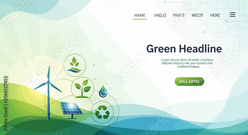Eco friendly web banner, green energy website header, sustainable living landing page, environmental template vector