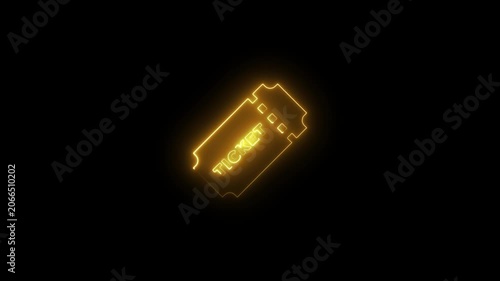 Glowing neon ticket animation for event and entertainment marketing