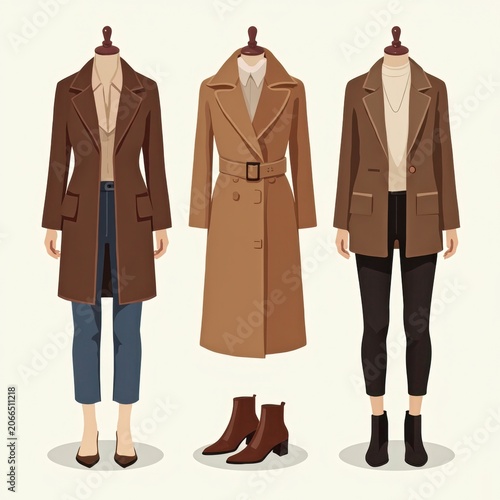 Stylish Women's Outerwear Collection Featuring Chic Coats and Boots