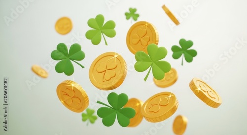 St Patricks Day Lucky Charms and Gold Coins Falling.