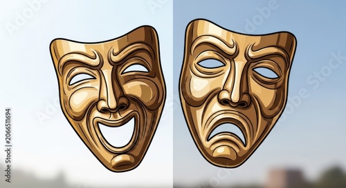 Theatrical Masks of Comedy and Tragedy Representing Duality of Human Emotion.