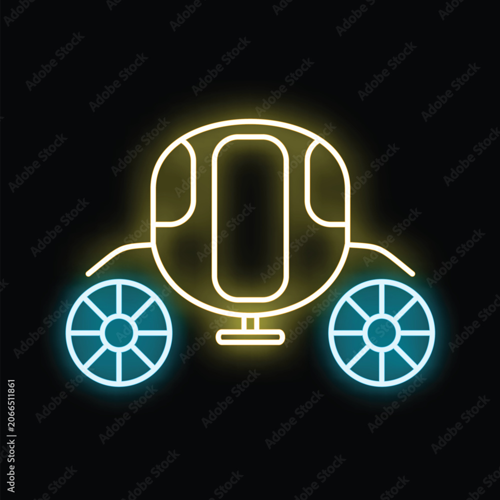 Naklejka premium Fantastical pumpkin carriage glowing with blue and yellow neon lights on a black background