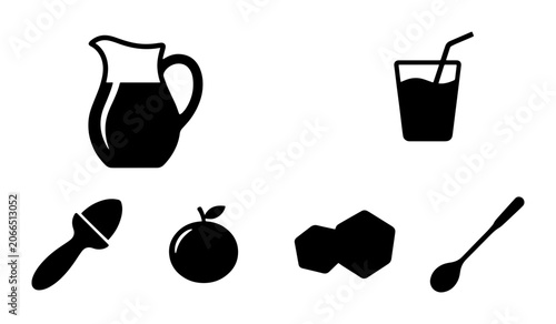 Schilderij op canvas Beverage Making Set PNG pitcher glass straw citrus juicer fruit sugar cubes spoo