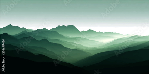 фотографія Misty mountain range rendered ethereal, atmospheric perspective, layers rolling peaks shrouded soft, verdant haze, evoking sense immense scale tranquility