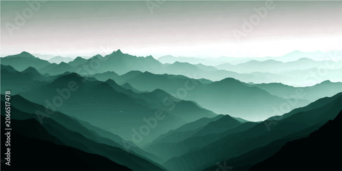 Canvas-taulu Misty mountain range landscape shrouded ethereal fog, undulating peaks layered depth, evoking serenity profound quietude