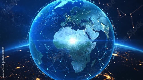 Digital global network connecting planet Earth in outer space