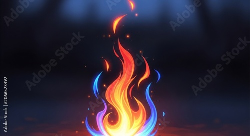 Vibrant and Energetic Fire Illustration with Glowing Embers.