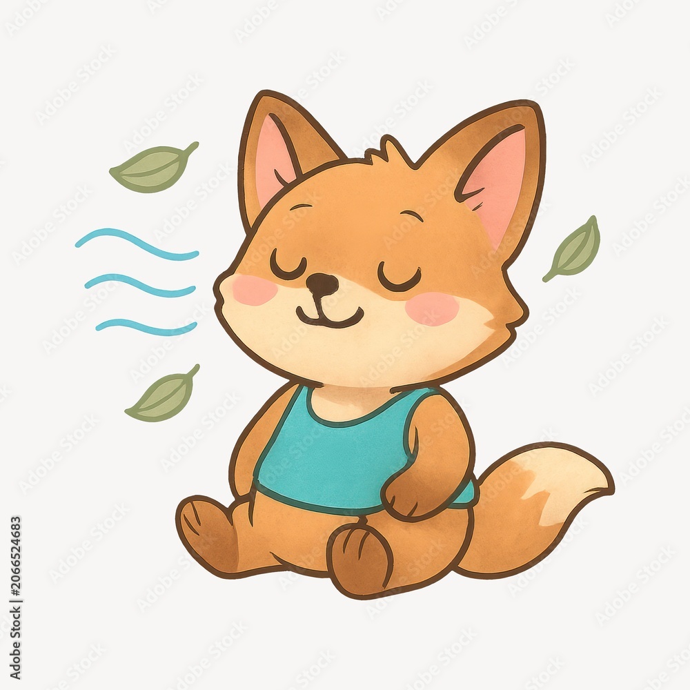 Fototapeta premium Cute fox meditating peacefully.