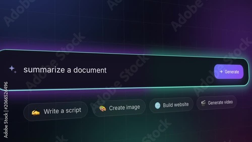 Futuristic AI chatbot interface typing the command 
