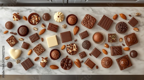 Luxurious Gourmet Chocolate Assortment On Elegant White Marble