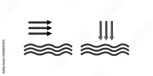 Water flow icons showing directional current movement over wavy surface patterns for fluid dynamics and nature illustrations.