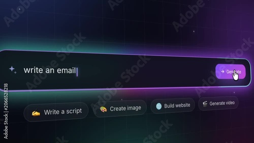 Futuristic AI assistant typing the prompt 