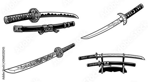 Tableau sur toile Japanese Katana Swords: Collection of Traditional Samurai Weapons