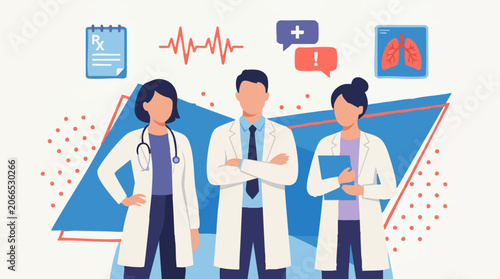 Foto Healthcare Professionals with Medical Icons and Abstract Design