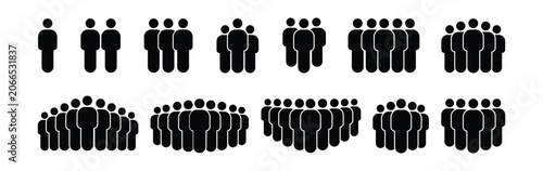 People 1, 2, 3, 4, 5, 6, 7, 8, 9, 10 icon set. Crowd signs. Containing participants, group, team, meeting, organization, community, population, audience, member, discussion, assembly, interview.