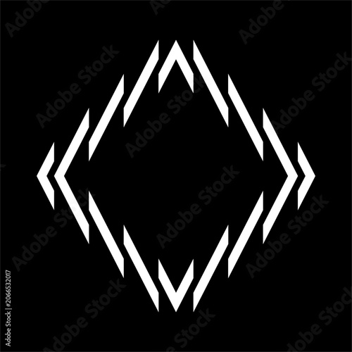 White Diamond shaped Frame Vector Art With Ribbed Lines On A Black Background shape rhombus geometric illustration
