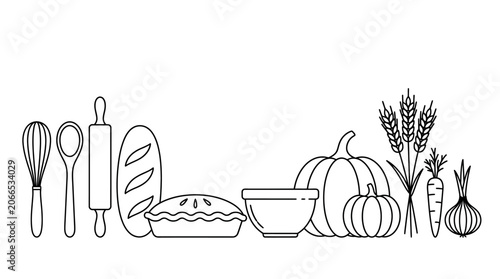 Photos Vector illustration set of kitchen utensils with cups bowls and food service too