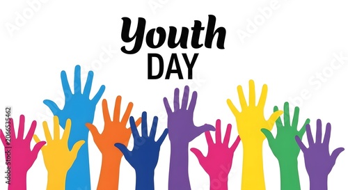 International youth day celebration with diverse hands raised