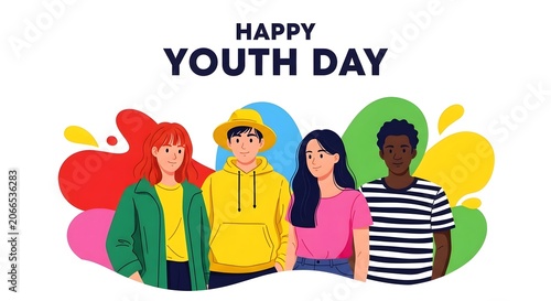 Celebrating international youth day diverse group of young people illustration