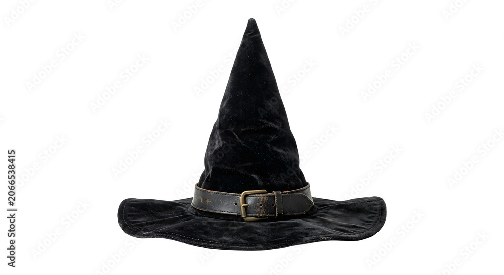Naklejka premium Classic black velvet witch hat with leather buckle belt