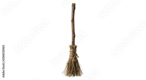 Slika na platnu Realistic rustic witch broomstick isolated on black background