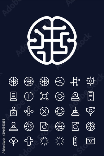 AI Neural Network Icon Set – White Line Icons on Dark Background | Artificial Intelligence, Machine Learning & Tech Symbols